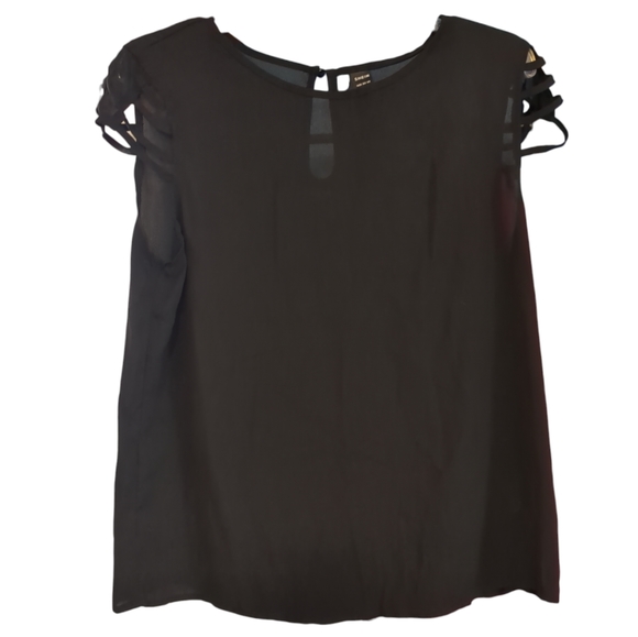 ❗$1 Bundled❗SHEIN Solid Black Semi Sheer Caged Sleeve Blouse - Picture 3 of 5